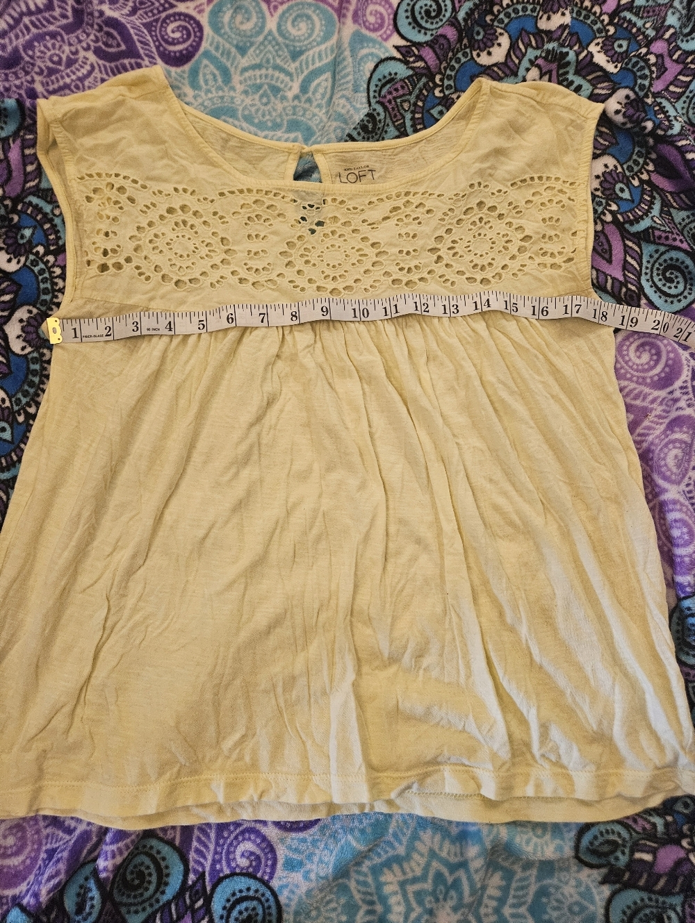 LOFT Pale Yellow Eyelet Yoke Sleeveless Tunic